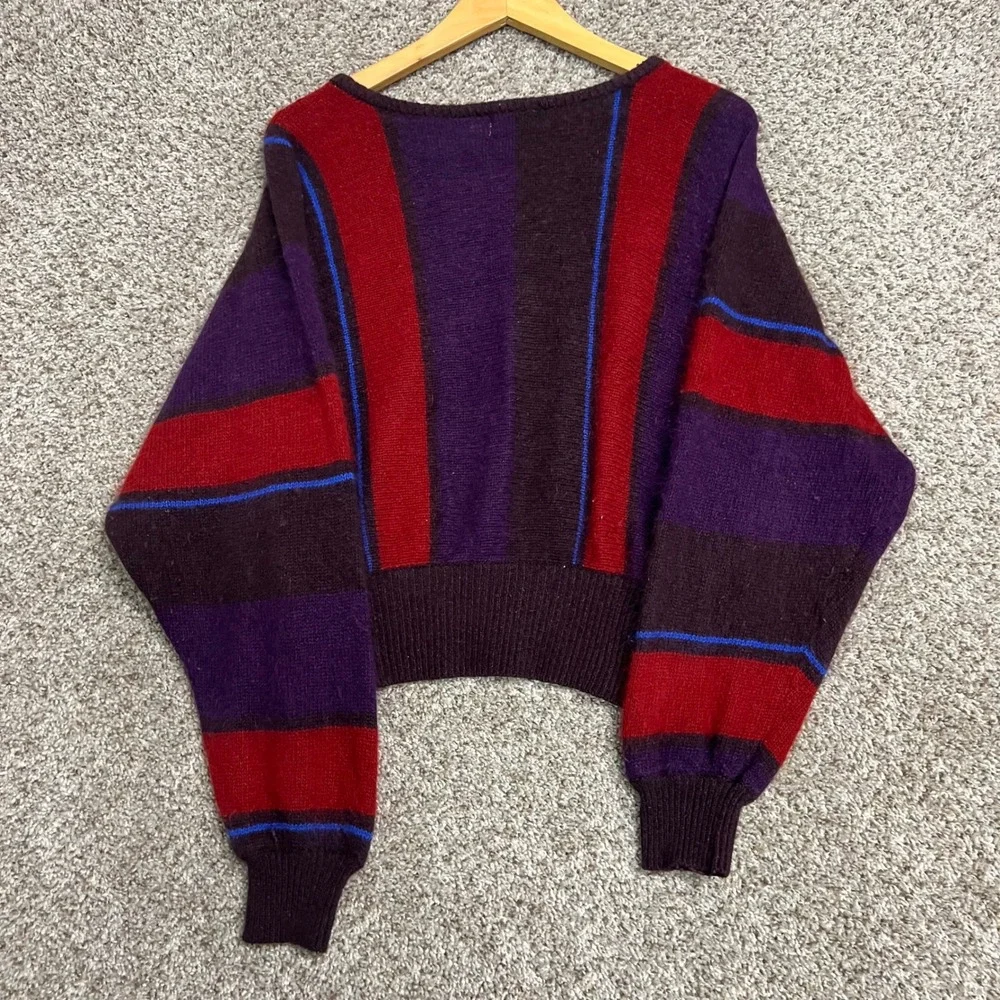 Fenn Wright & Manson Vintage Silk Angora Striped Cropped Sweater Purple Red L